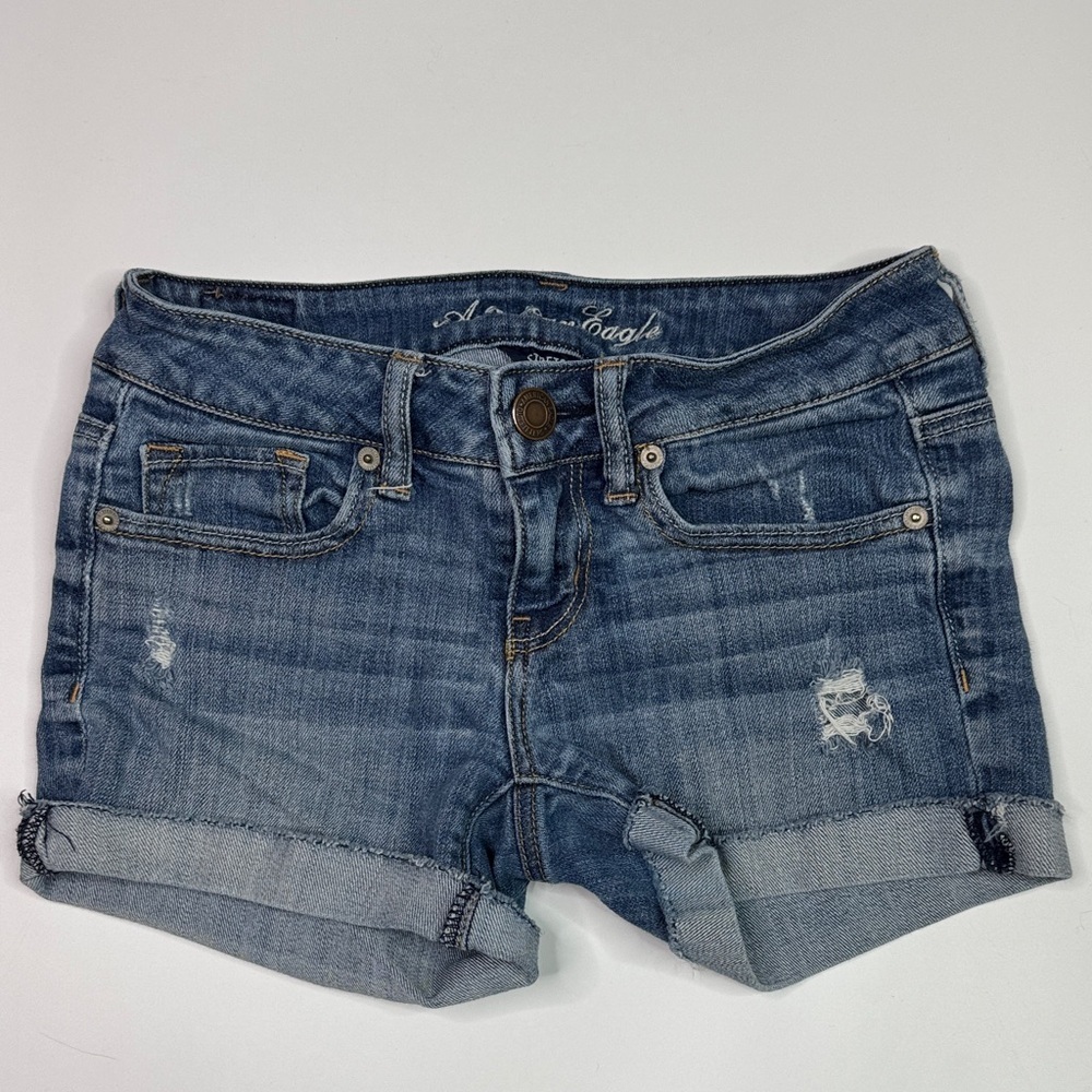 American Eagle Stretch Rolled Cuff Denim Jean Shorts Size 0